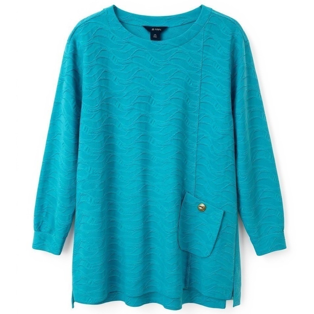 NEW Ali‎ Miles Turquoise Wavy Textured Tunic Sweater 2X Plus Size Boho Pocket